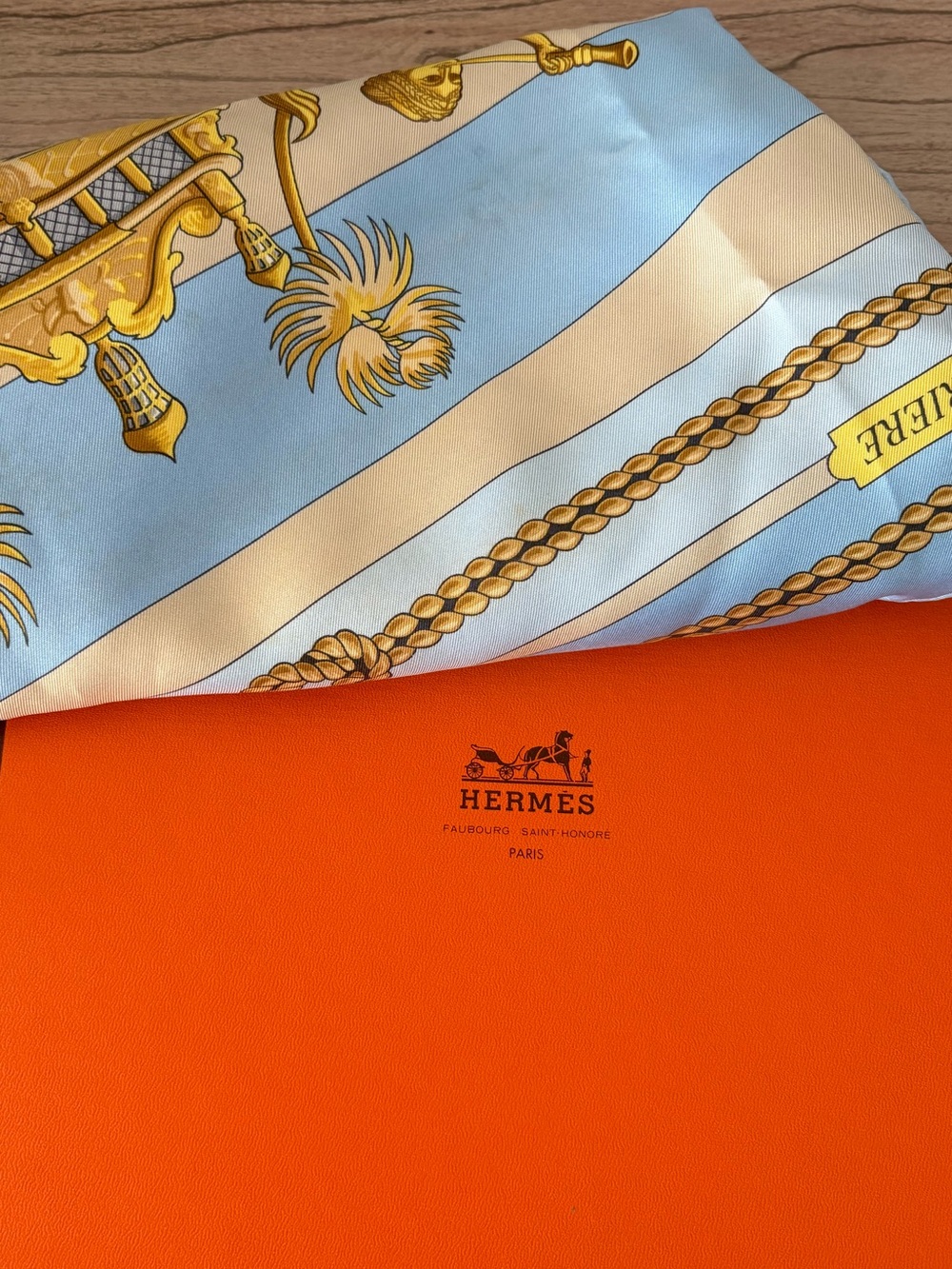 Vintage Hermes Scarf Blue Chateau D’Arriere Nautical Ships